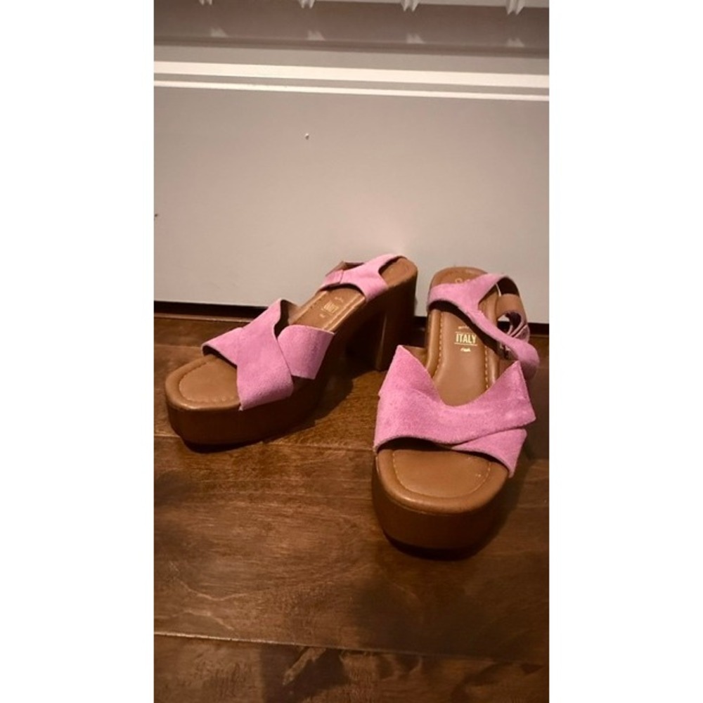 Ciao Seychelles Made in Italy Pink Suede Platform Heel Sandals Square Toe 7.5